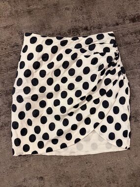 Lovers + Friends Black & White Polka Dot Ruched Wrap Mini Skirt